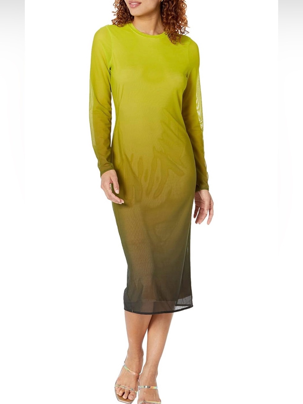 The Drop Women’s Gene Mesh Long-Sleeve Ombré Green Midi Dress size Small New